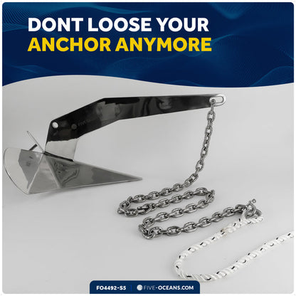 Anchor Chain 1/4" x 5' with 2 Shackles, HT G4 Stainless Steel - FO4492-S5 - Five Oceans