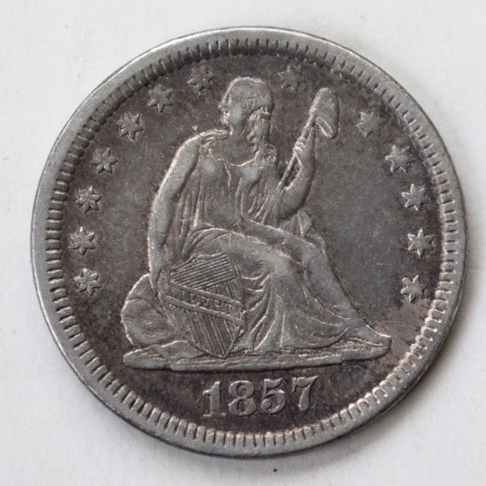 1857 Seated Liberty Quarter AU50 | Of Coins & Crystals