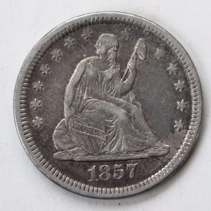 1857 Seated Liberty Quarter AU50 | Of Coins & Crystals