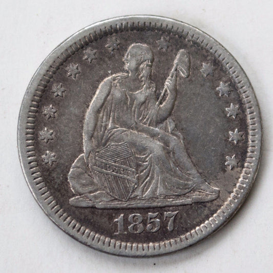 1857 Seated Liberty Quarter AU50 | Of Coins & Crystals