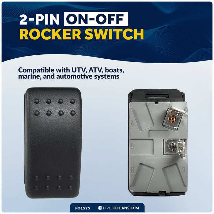 2-Pin On-Off Rocker Switch, SPST, 25A/12V DC - 15A/24V DC - FO1525 - Five Oceans