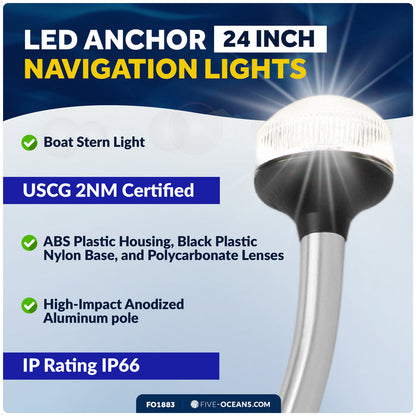 24" LED Anchor Navigation Light, Plug-In, 12V - USCG 2NM Certified - FO1883 - Five Oceans
