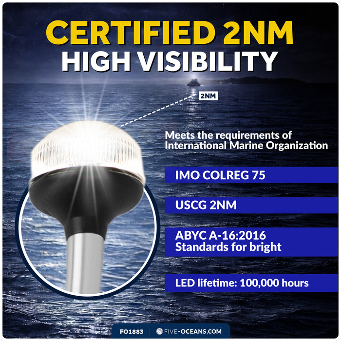 24" LED Anchor Navigation Light, Plug-In, 12V - USCG 2NM Certified - FO1883 - Five Oceans