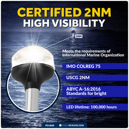 24" LED Anchor Navigation Light, Plug-In, 12V - USCG 2NM Certified - FO1883 - Five Oceans