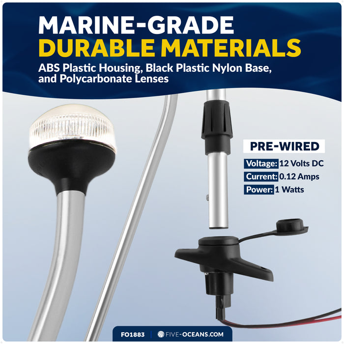 24" LED Anchor Navigation Light, Plug-In, 12V - USCG 2NM Certified - FO1883 - Five Oceans
