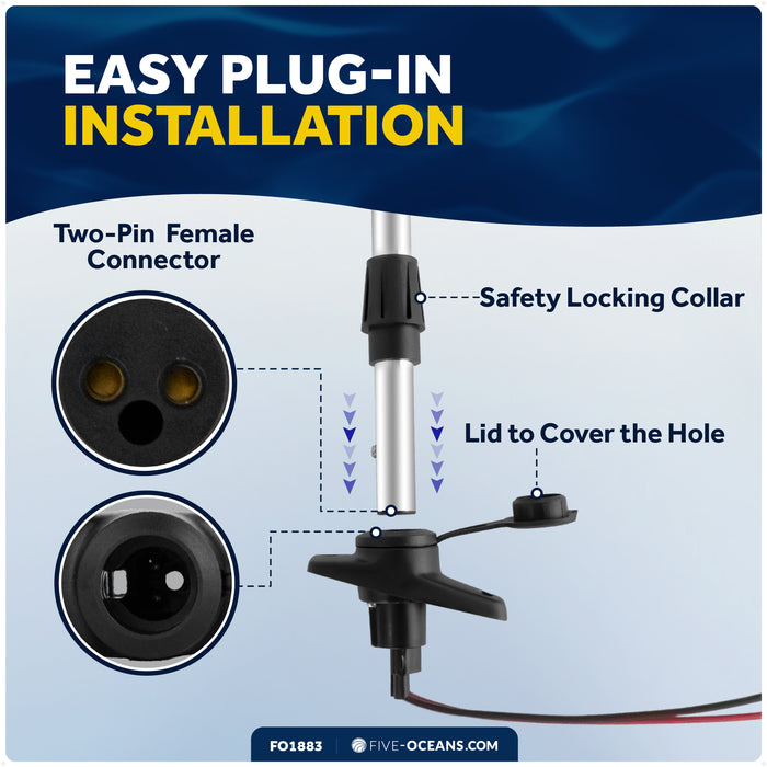 24" LED Anchor Navigation Light, Plug-In, 12V - USCG 2NM Certified - FO1883 - Five Oceans