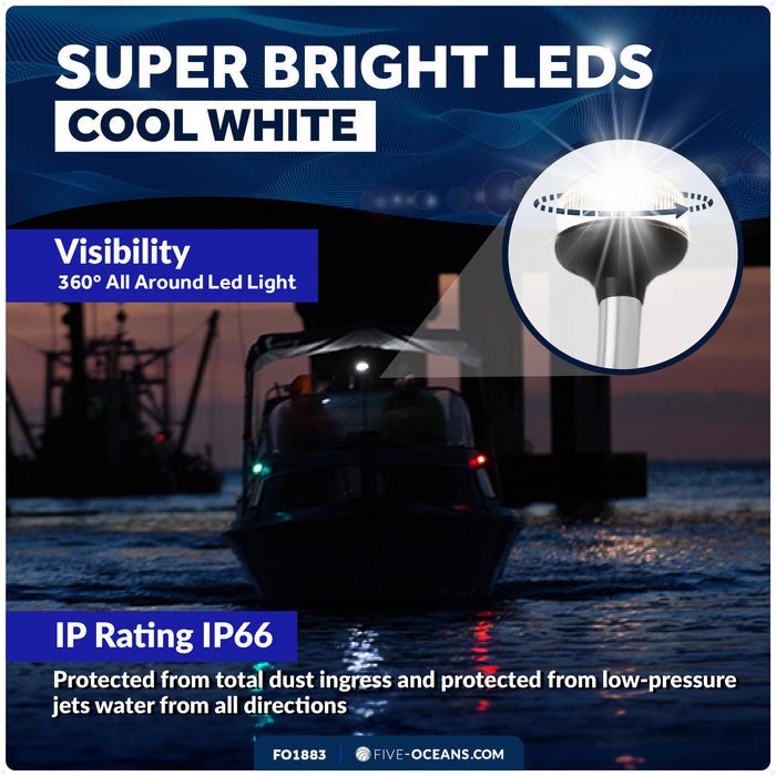 24" LED Anchor Navigation Light, Plug-In, 12V - USCG 2NM Certified - FO1883 - Five Oceans