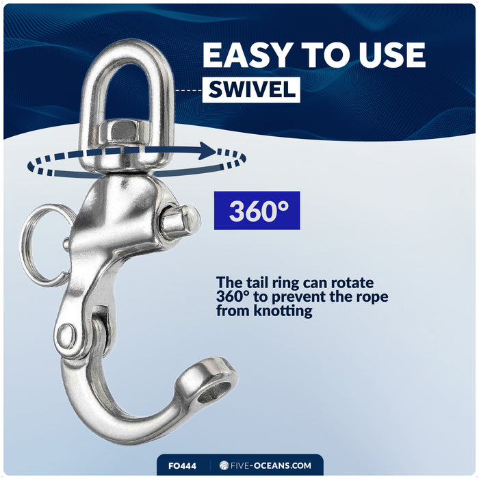 3-1/2" Pin Release Snap Shackle with Swivel Eye, AISI316 Stainless Steel - FO444 - Five Oceans
