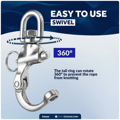 3-1/2" Pin Release Snap Shackle with Swivel Eye, AISI316 Stainless Steel - FO444 - Five Oceans