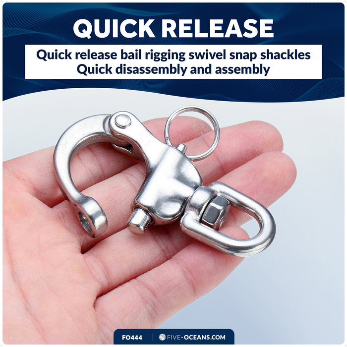 3-1/2" Pin Release Snap Shackle with Swivel Eye, AISI316 Stainless Steel - FO444 - Five Oceans