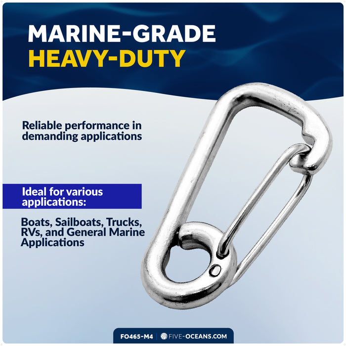 3-1/8" Asymmetric Snap Hook Carabiner, AISI316 Stainless Steel, 4-Pack - FO465-M4 - Five Oceans