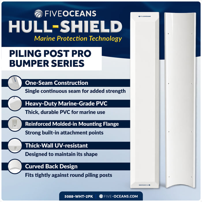 48" Piling Post Dock Bumpers, Marine-Grade PVC - White, 2-Pack