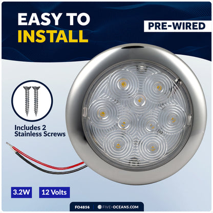 5-3/16" Surface-Mount LED Slim Dome / Ceiling Light, Warm White, Stainless Steel Housing, 12V - FO4856 - Five Oceans