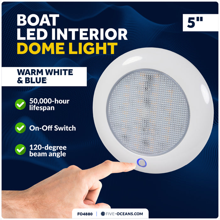 5" Surface-Mount LED Slim Dome / Ceiling Light, Warm White & Blue, 12V - FO4880 - Five Oceans