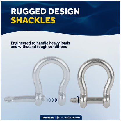 5/16" Captive Screw Pin Bow Anchor Shackle, AISI316 Stainless Steel, 2-Pack