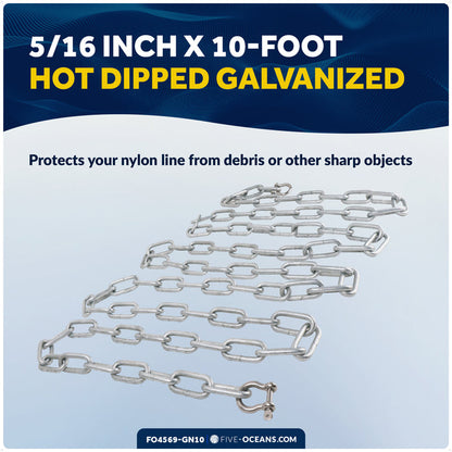 Anchor Chain 5/16" x 10' with Shackles - Galvanized Steel - FO4569-GN10 - Five Oceans