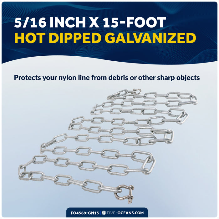 Anchor Chain 5/16" x 15' with Shackles - Galvanized Steel - FO4569-GN15 - Five Oceans