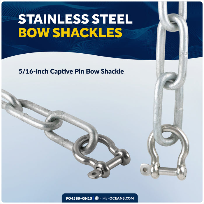 Anchor Chain 5/16" x 15' with Shackles - Galvanized Steel - FO4569-GN15 - Five Oceans