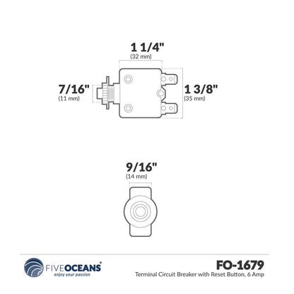 6 Amp Push-Button Reset Circuit Breaker 125-250V AC / 50V DC - FO1679 - Five Oceans