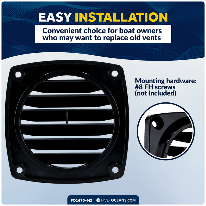 6-Slotted Louvered Flush Hose Ventilators, 3" Hose Diameter, Black, 2-Pack - FO1675-M2 - Five Oceans