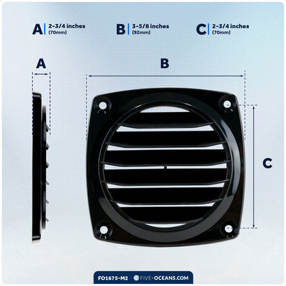 6-Slotted Louvered Flush Hose Ventilators, 3" Hose Diameter, Black, 2-Pack - FO1675-M2 - Five Oceans