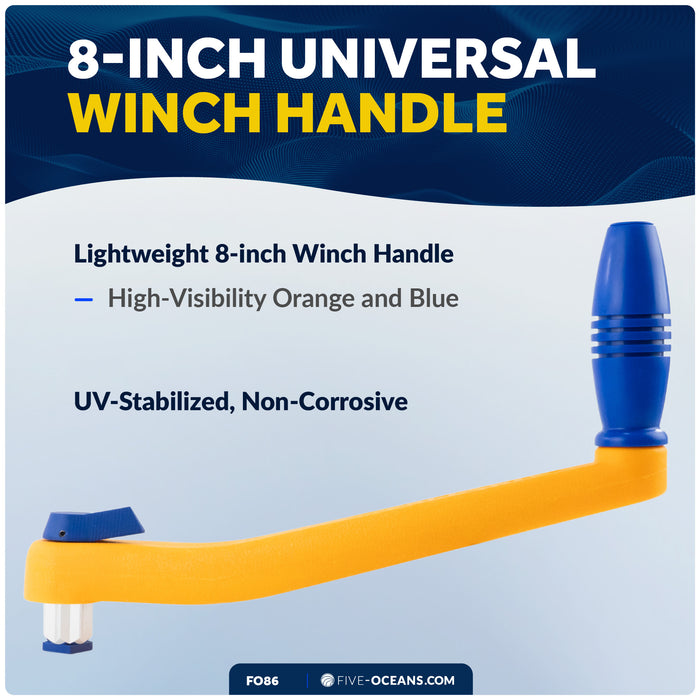8" Universal Floating Winch Handle, Lock-In Mechanism, Orange & Blue - FO86 - Five Oceans