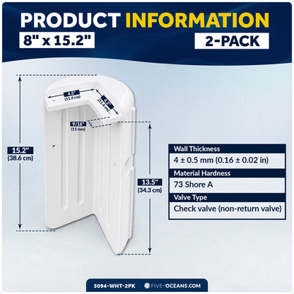 8" X 15.2" Inflatable Corner Dock Bumpers, Marine-Grade PVC White, 2-Pack