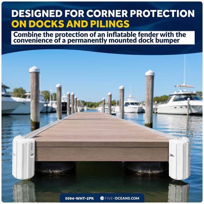 8" X 15.2" Inflatable Corner Dock Bumpers, Marine-Grade PVC White, 2-Pack