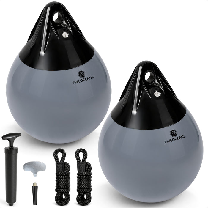 9" x 11" Inflatable Boat Buoy, Marine-Grade PVC - Gray/Black, 2-Pack