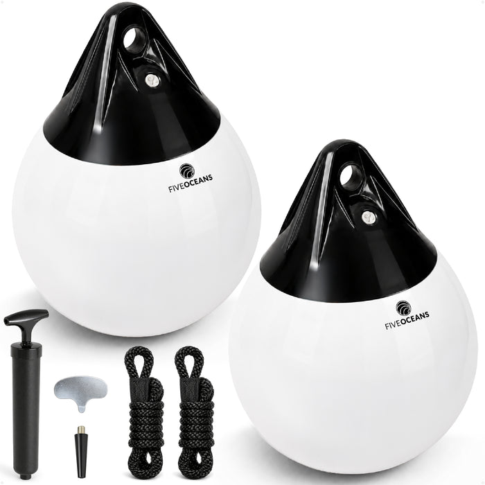 9" x 11" Inflatable Boat Buoy, Marine-Grade PVC - White/Black, 2-Pack