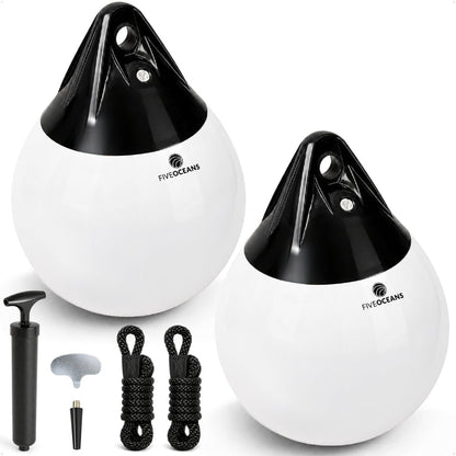 9" x 11" Inflatable Boat Buoy, Marine-Grade PVC - White/Black, 2-Pack