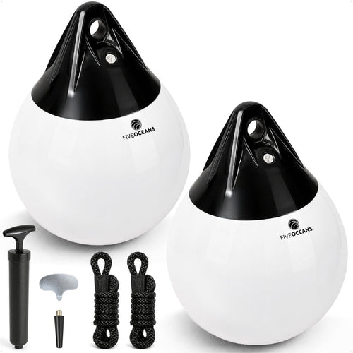 9" x 11" Inflatable Boat Buoy, Marine-Grade PVC - White/Black, 2-Pack