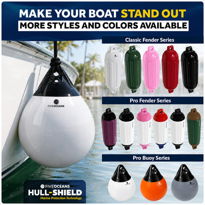 9" x 11" Inflatable Boat Buoy, Marine-Grade PVC - White/Black, 2-Pack