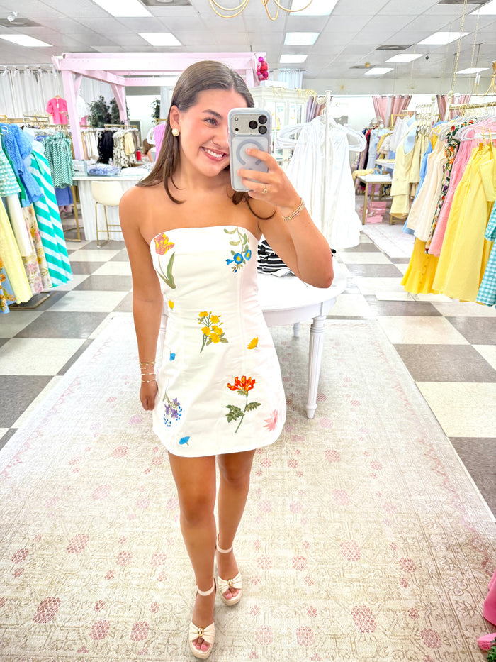 Summer Flowers Strapless Mini Dress