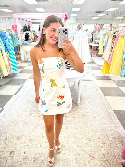 Summer Flowers Strapless Mini Dress