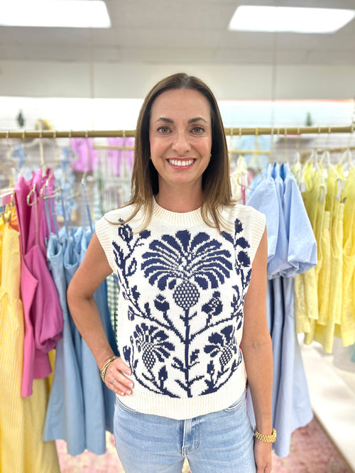 Palm Sleeveless Sweater Top