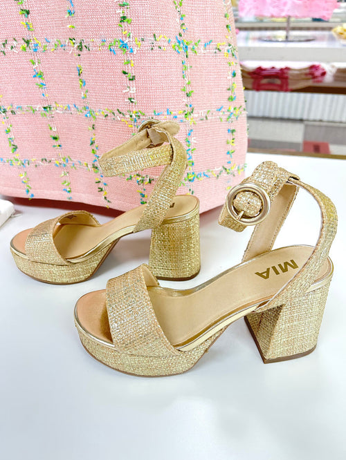 Renee Gold Woven Block Heel Shoe