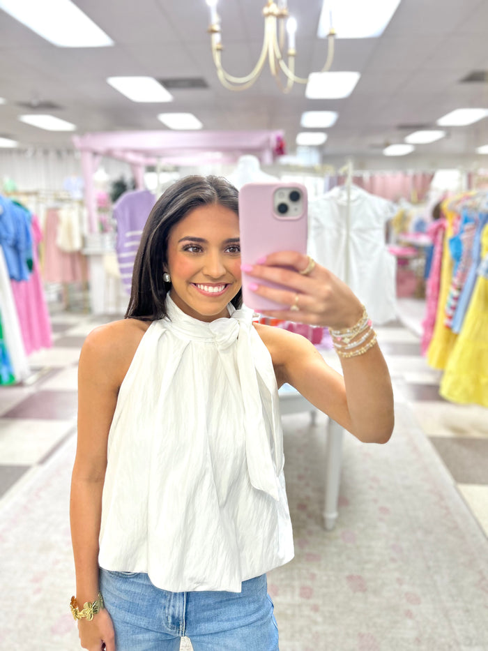 Cloud Tie Neck Bubble Top