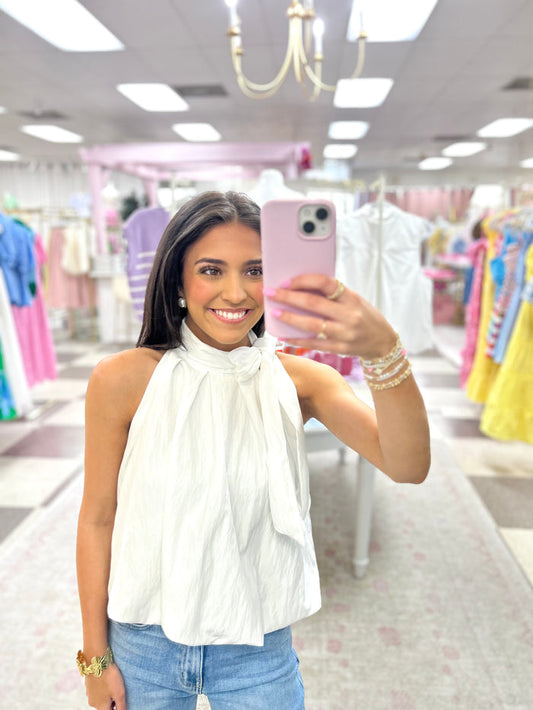 Cloud Tie Neck Bubble Top