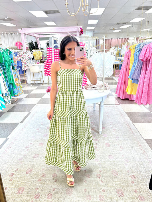 Olive Grove Gingham Midi Dress