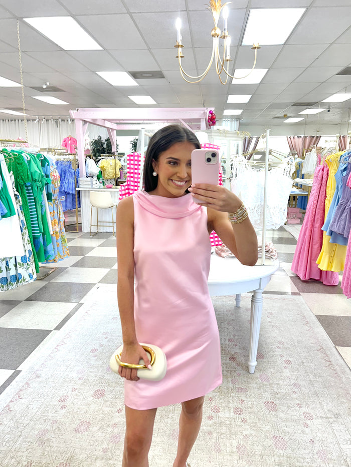 Ballet Pink Satin Organza Mini Dress