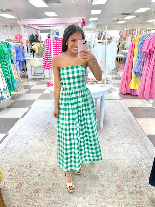 Country Club Gingham Midi Dress (Green)