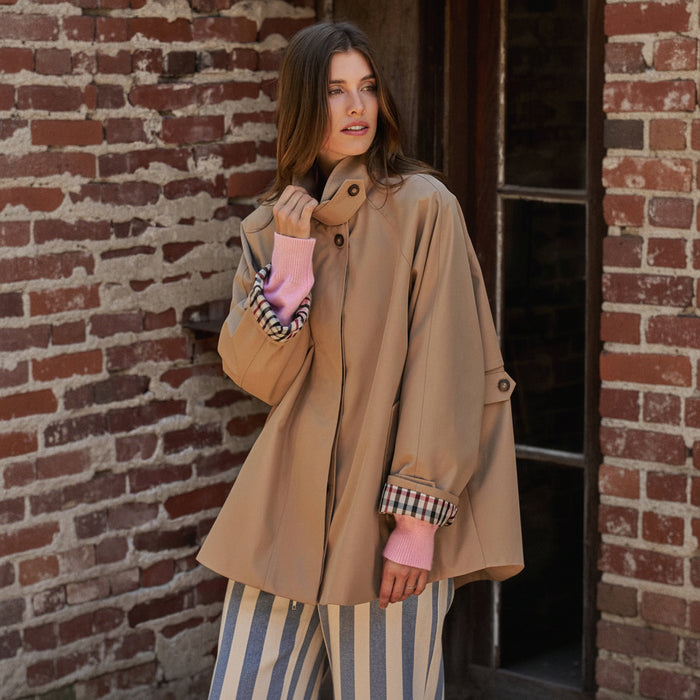 A-Line Swing Trench Jacket W/Plaid Lining
