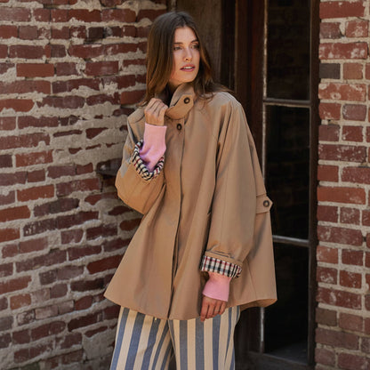 A-Line Swing Trench Jacket W/Plaid Lining