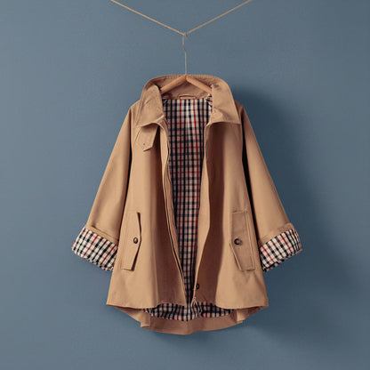 A-Line Swing Trench Jacket W/Plaid Lining
