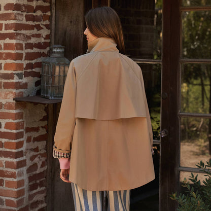A-Line Swing Trench Jacket W/Plaid Lining
