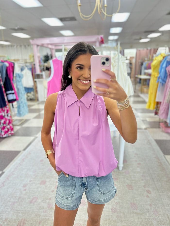 Amy Sleeveless Bubble Hem Top (Lavender)