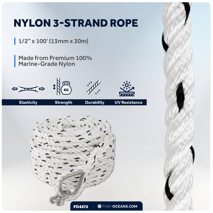 Anchor Rode, 1/2" x 100' Rope with 1/4" x 10' Galvanized Chain - FO4572 - Five Oceans