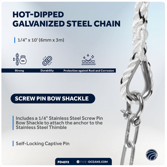 Anchor Rode, 1/2" x 100' Rope with 1/4" x 10' Galvanized Chain - FO4572 - Five Oceans