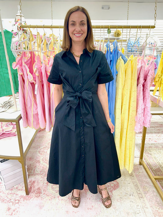 Anytime Black Bow Waist Midi Dress